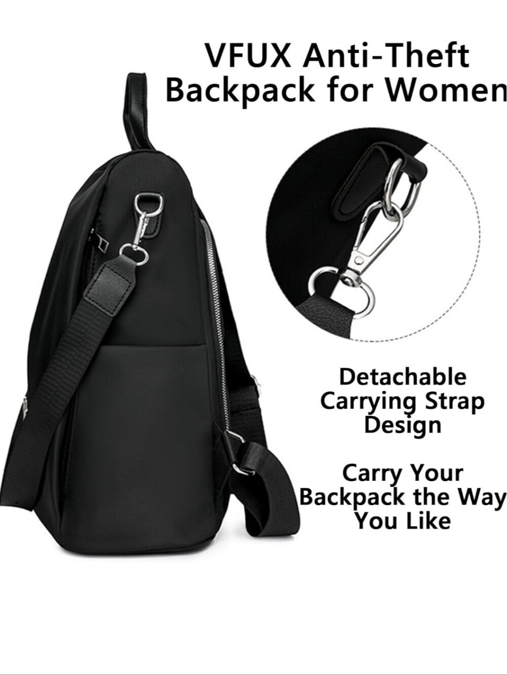 Amazon Women's Black Nylon Anti-theft Backpack with Silver Emblem - Picture 5 of 12